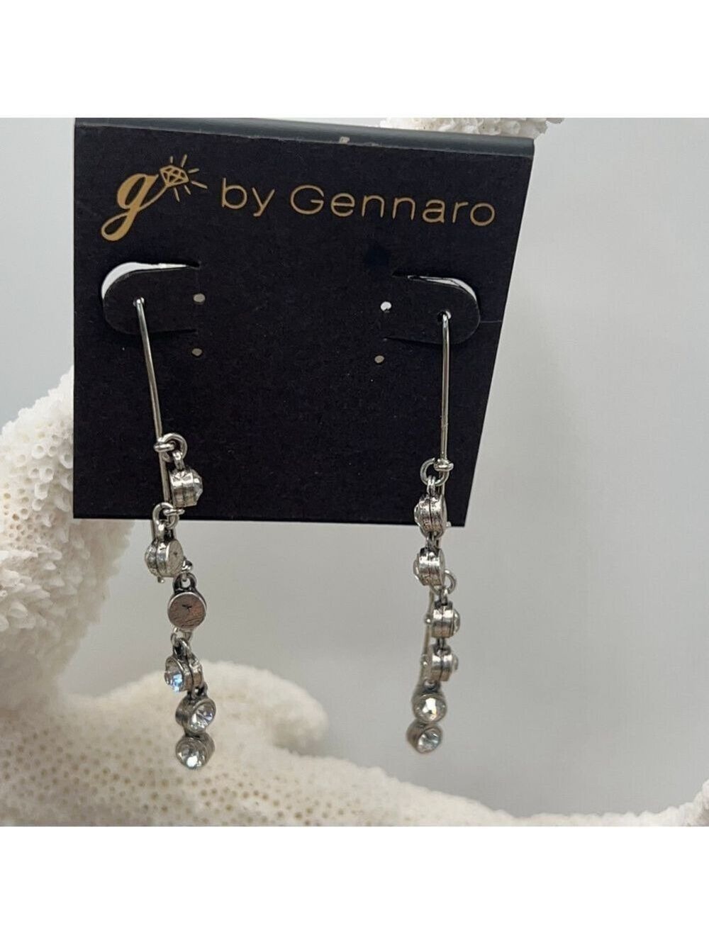 Gennaro Silver Clear Crystal Dangle Earrings
